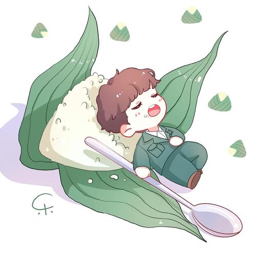 拿着工兵铲,嘴角沾着饭粒躺在粽子上呼呼大睡的小邪