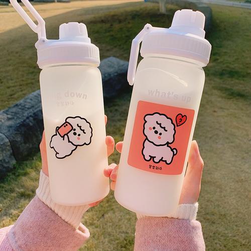 购客ins风超可爱磨砂网红水杯少女心日系简约便携学生杯子吸管玻璃杯