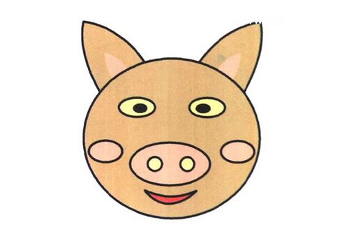 卡通可爱猪头表情简笔画的画法图片教程