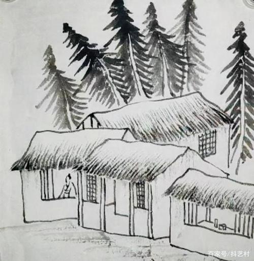 传统国画山水画中的茅草屋画法步骤讲解