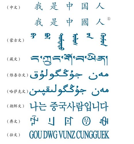 图1.17 几种民族文字"我是中国人"的写法