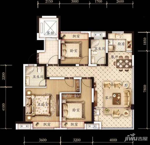 阜阳平和溪岸堡墅溪岸堡墅户型图_首付金额_3室2厅2卫