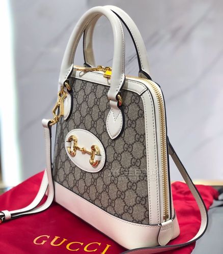 gucci贝壳包古驰1955马衔扣帆布手提包20新款621220白