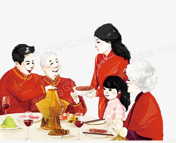 关键词:              手绘卡通一家五口新年吃火锅吃饭