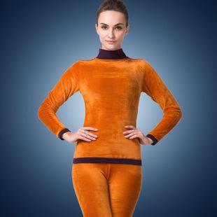 中高领保暖内衣女士加绒加厚套装中老年秋衣秋裤大码妈妈套装冬季