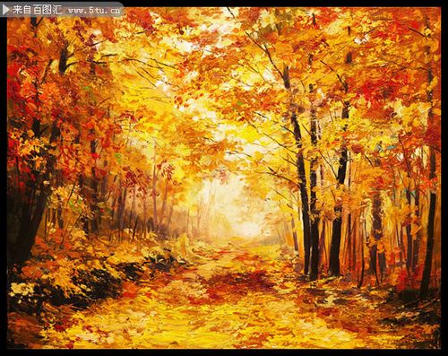 秋天枫树林油画风景图片