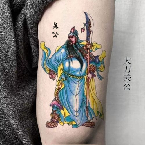 关公纹身贴防水男持久仿真逼真花臂半臂刺青小臂财神