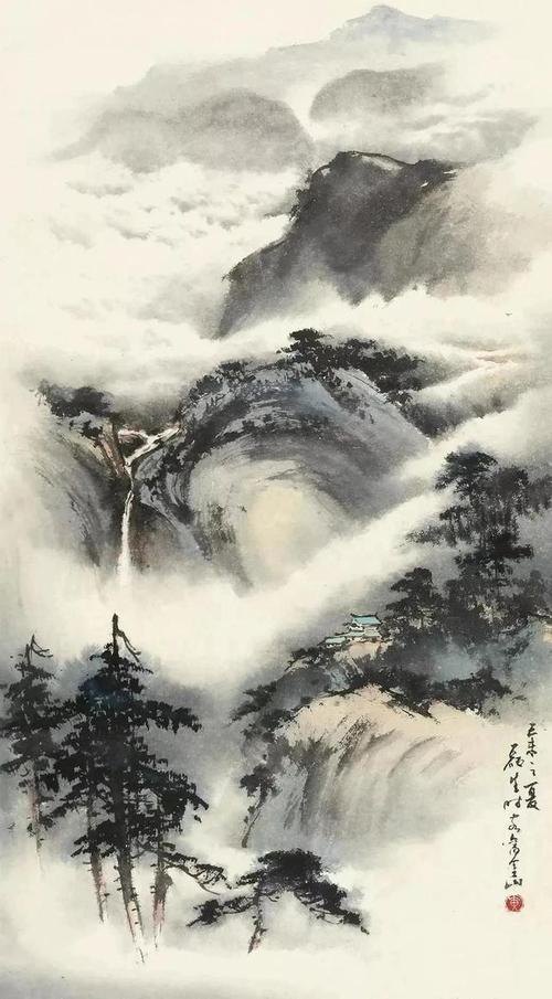 请问老师们山水画中云雾缭绕的感觉怎么画