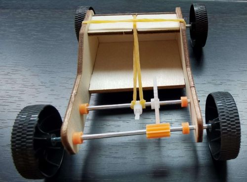 我们利用橡皮筋的弹力作为动力源,让小车能够行驶.