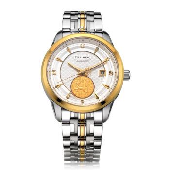 天王表(tianwang)手表钢带机械男表金色gs5805t/d