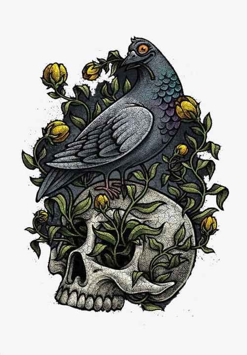 关键词 : 乌鸦,黄玫瑰,骷髅头,黑色,装饰