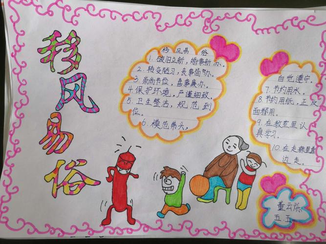 乐真教育】五年级五班寒假特色作业————移风易俗手抄报评选