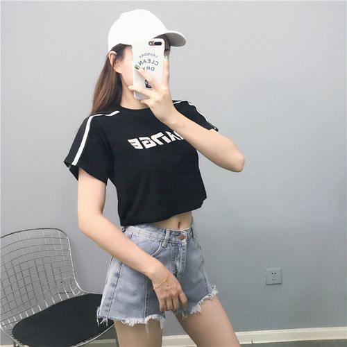 [有条有理] 上衣潮 超火 ins 恤女夏新款港味学生宽松短款高腰露脐装