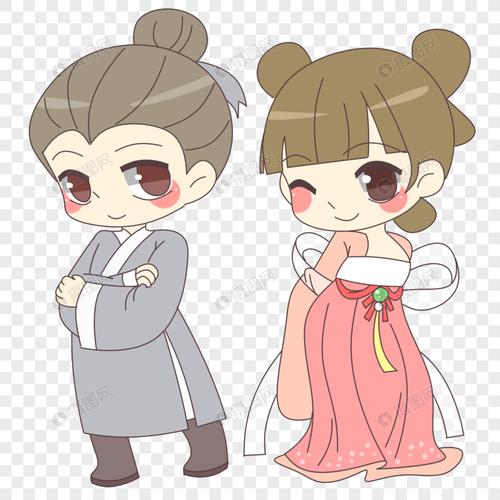 免抠元素 手绘/卡通元素 q版牛郎织女相约.