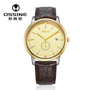 > 产品展示 > ossine 瑞士欧西尼 真皮皮带金色指针石英表男表 18k