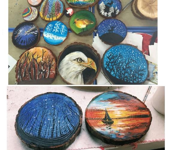 圆木片diy手绘圆木板画画手工木片原木块薄木片年轮木片画木桩画