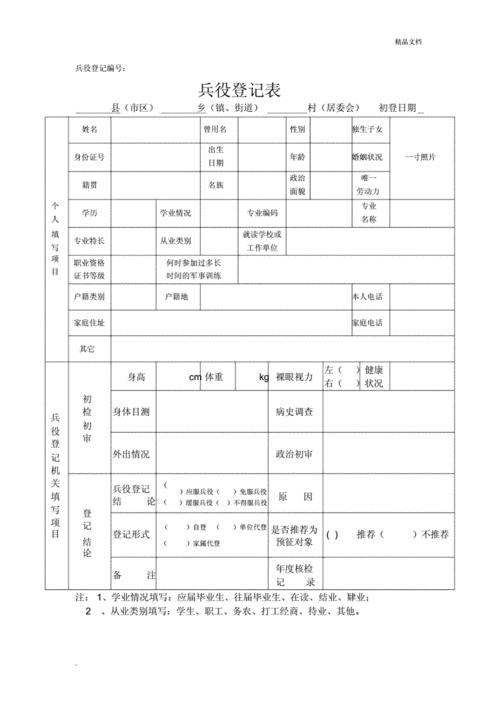 兵役登记表格1doc2页