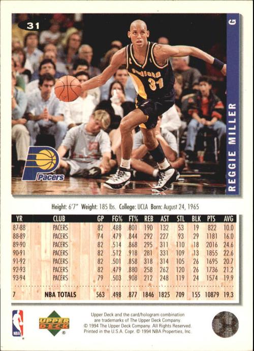 1994-95 (pacers) collector"s choice silver signature #31 reggie