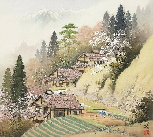 水彩画:日本艺术家小岛光径( koukei kojima )山水画