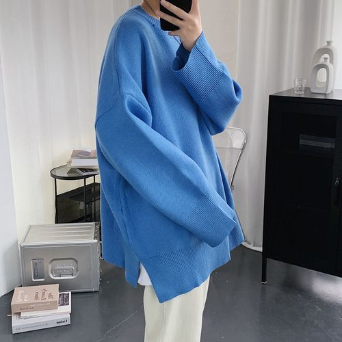 女宽松外穿学生森系原宿慵懒风圆领女式上衣女生外搭女士休闲 m23蓝色