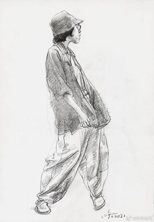 于小冬老师的人物写生作品欣赏  人物速写 全身素描  (作品出自:于小