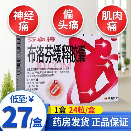 芬必得 布洛芬缓释胶囊 24粒止疼药 痛经搭头痛片中美