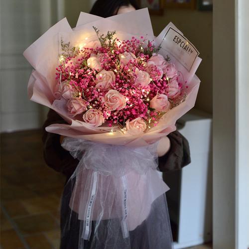 满天星干花花束玫瑰花礼盒花闺蜜生日礼物女送女生情人节永生天然