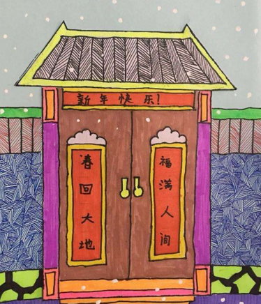 简笔画小孩贴春联