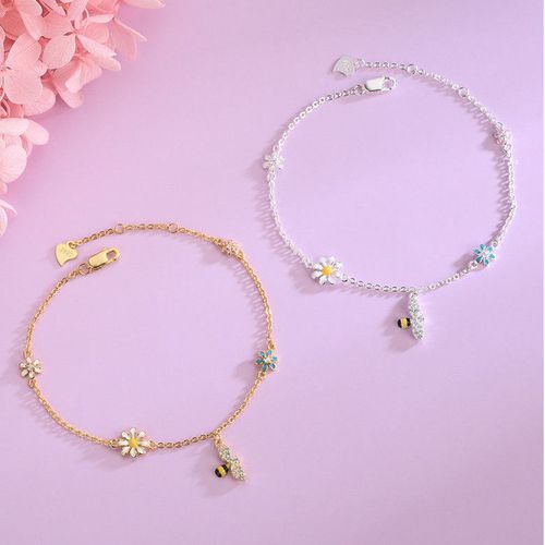 s925纯银手链女款2021新款小清新蜜蜂小雏菊手链女送女友,闺蜜