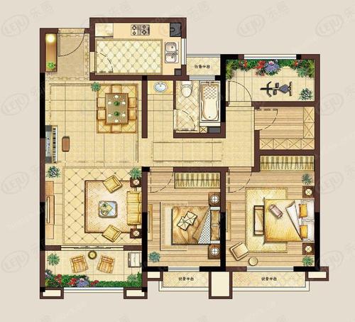 皇家水岸花园社区b1户型图 三室两厅一卫 111平米