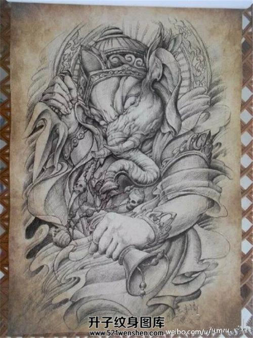 传统象神纹身手稿