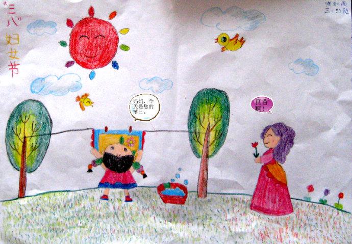 关于三八妇女节儿童水彩画的优秀作品图片大全