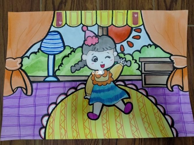 儿童室内画《坐着的小女孩》_儿童画_水彩画_高光笔_上色_临摹_彩铅