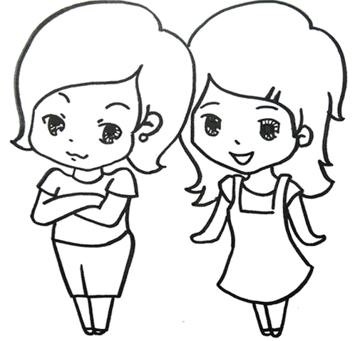 简笔画漂亮的双胞胎姐妹