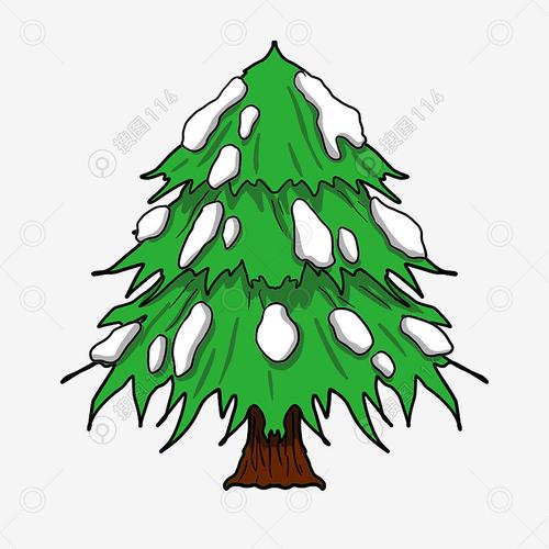 手绘松树冬季松树雪松树塔松落雪的塔松卡通雪松树挂雪的松树大树插画