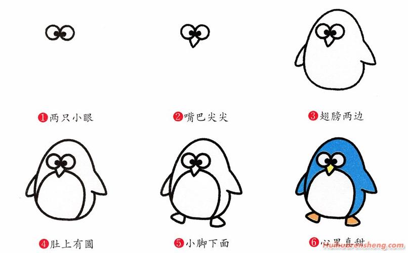 简笔画企鹅分步骤详解 彩色企鹅简笔画法