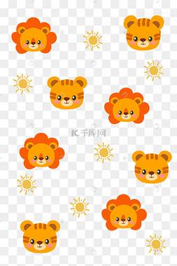 狮子老虎头底纹装饰手绘新年狮子头插画手绘雄性狮子卡通手绘卡通