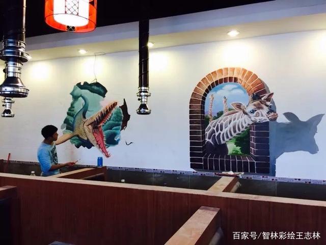智林作品:东莞某主题烧烤店创意壁画墙绘作品