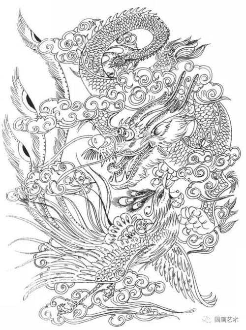 中国龙凤的素描线描图片大全