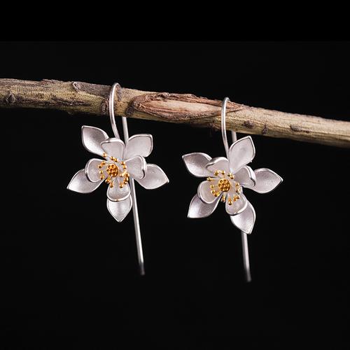 鸾苑皎洁无暇莲花耳环纯银银耳复古古风文艺耳环