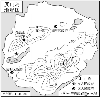 读厦门岛地形图完成下列各题.1厦门岛的最高点是
