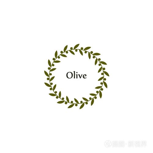 孤立的圆形绿色橄榄枝矢量标志. 环状形状.