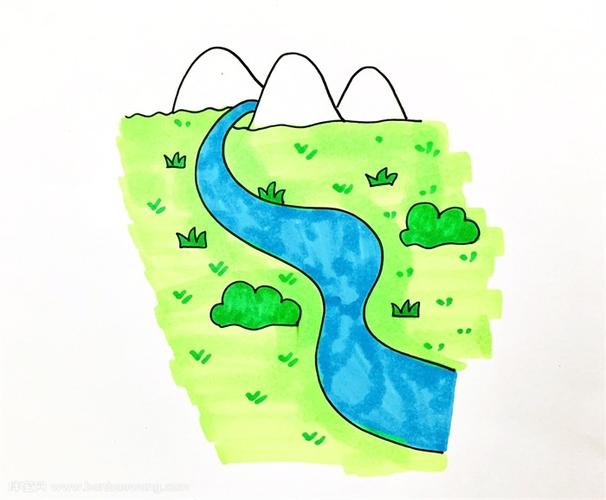 最后再涂上相应的颜色,这样,长江简笔画就完成了