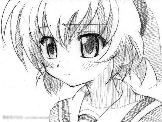 动漫素描画小清新图片铅笔画