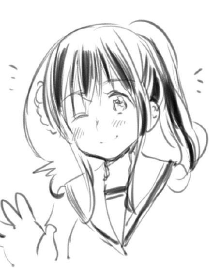 正脸单马尾女孩简笔画