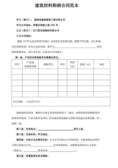 建筑材料购销合同范本