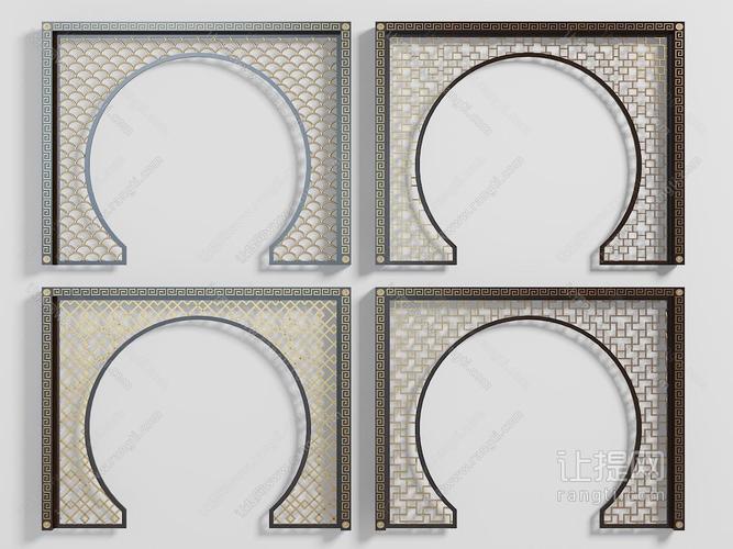 中式拱形门洞隔断3d模型