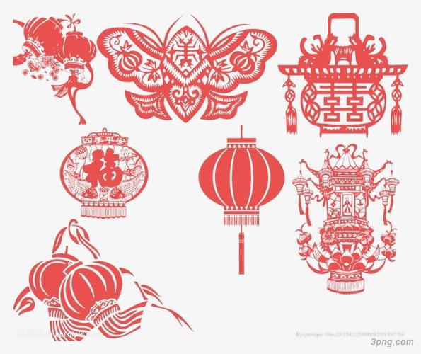 元宵节的剪纸图案png素材透明免抠图片-节日元素