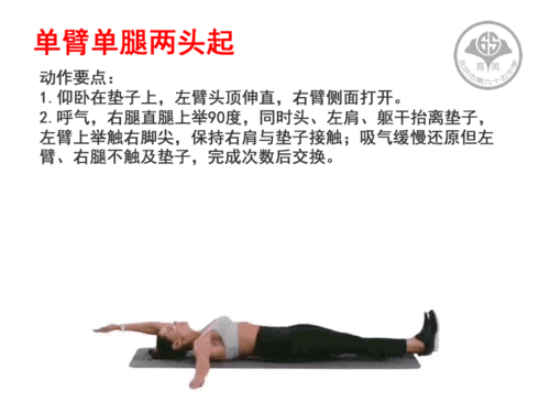 2. 单臂单腿两头起(左右各15-20次)*2组(组间90秒)