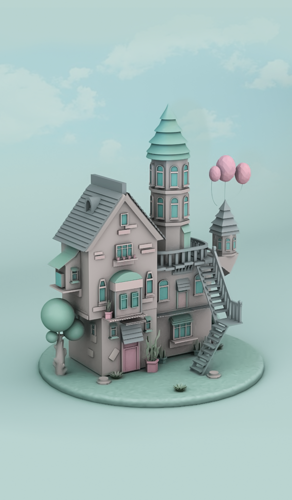 c4d建模——城堡|三维|场景|大饺饺 - 临摹作品